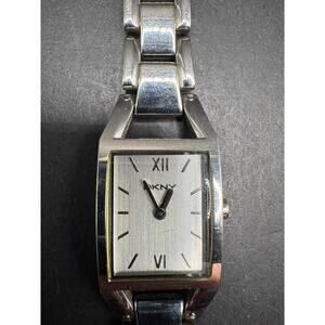 DKNY Tank Watch Women Silver Tone Silver Dial Bracelet Band 18.4mm NY-3143